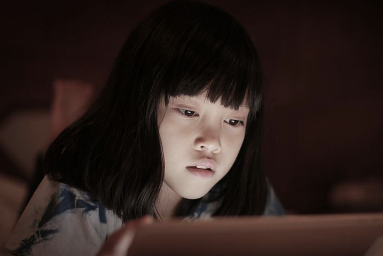 Young girl looking at a computer monitor
